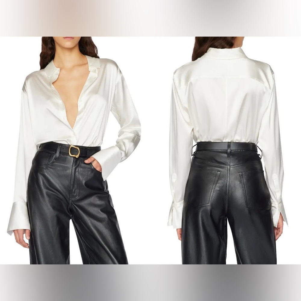 NWT FRAME The Standard Silk Stretch Shirt in Off White